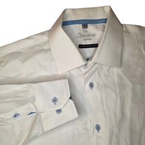 Visconti Uomo Mens White Textured Dress Shirt Mercerized Cotton Paisley XL